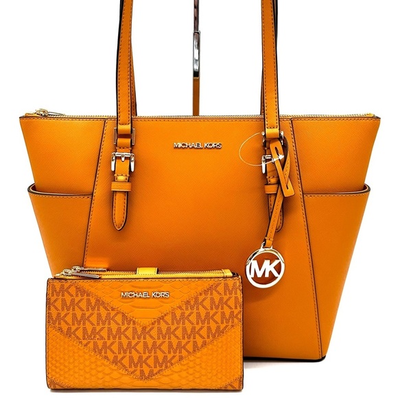 Michael Kors Handbags - Michael Kors Large Charlotte Tote Bag & Double Zip Wallet Wristlet Cider (NWT)